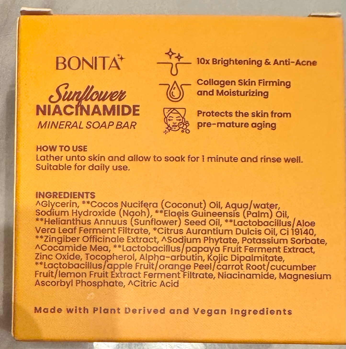 Bonita Sunflower Niacinamide Mineral Soap Bar for body and face 80g
