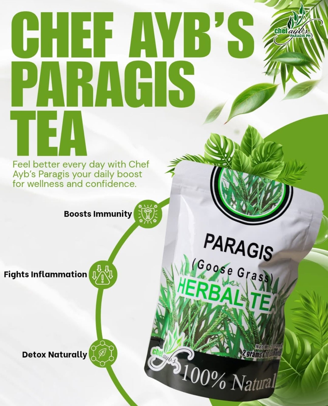 Paragis (Goose Grass) Herbal Tea - 100% Natural, Caffeine-Free Herbal Drink - 2g Sachets, 10 Count