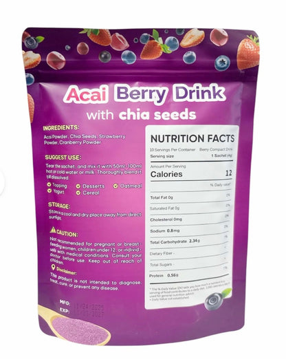 FITGUM Acai Berry Drink Powder with Chia Seeds – 10 Sachets