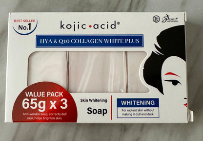 Kojic acid Hya & Q10 Collagen White Plus Skin Whitening Soap by Perfect Skin Lady White value pack