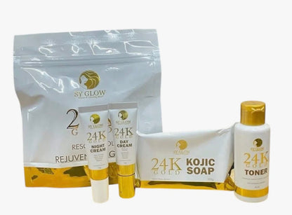 SY GLOW 24K Gold Rejuvenating Set with Resorcinol & Niacinamide – 4-Step Facial Kit