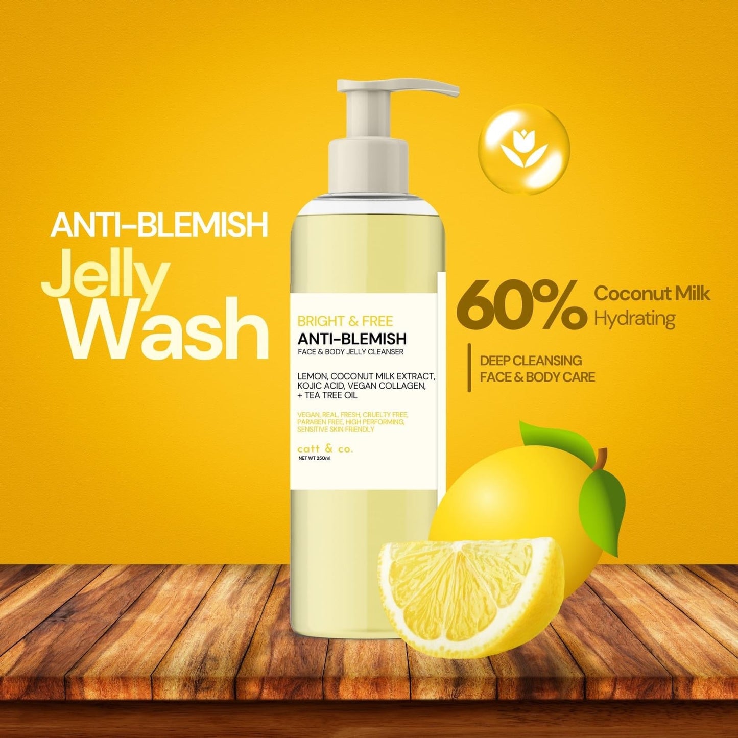 Catt & co. Bright & Free Anti-Blemish Face & Body Jelly Cleanser 250ML