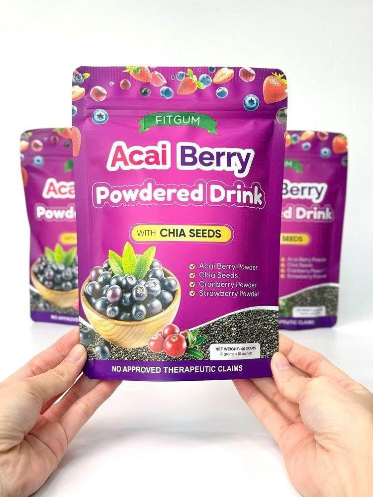 FITGUM Acai Berry Drink Powder with Chia Seeds – 10 Sachets