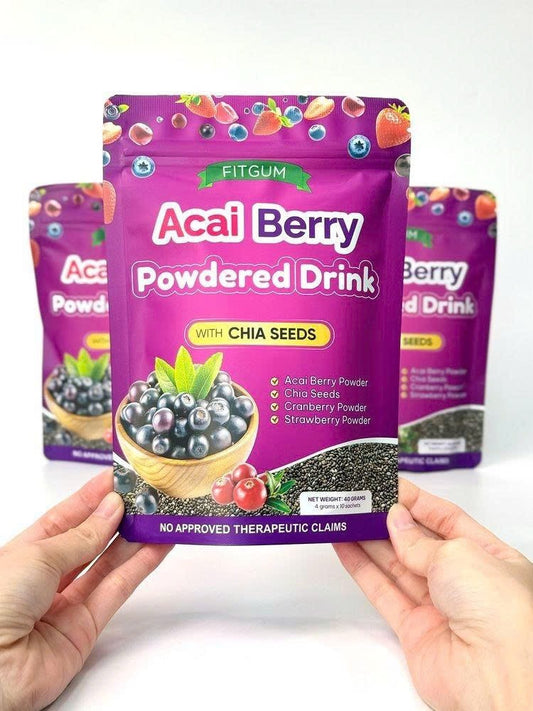 FITGUM Acai Berry Drink Powder with Chia Seeds – 10 Sachets