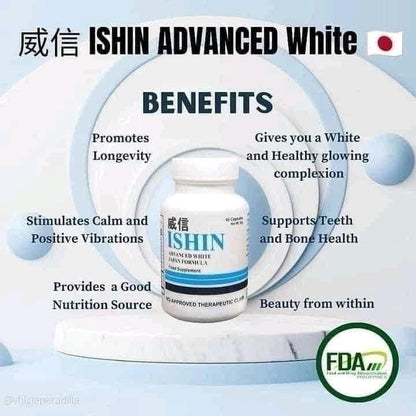 ISHIN GLUTATHIONE  ADVANCED WHITE JAPAN FORMULA 60CAPS/BTL - Shop Essential Skin Care Products online | Natural Organic skin care products | ROSYSKIN ESSENTIALS LLC