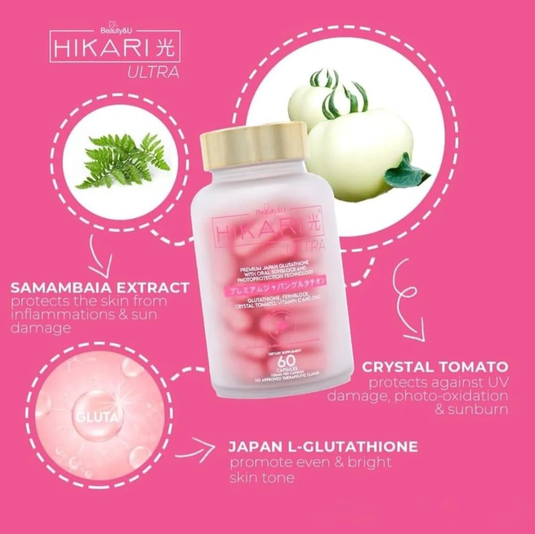 Hikari ULTRA Glutathione Capsul | Premium Japan Glutathione with Oral Sunblock Technology - 60 caps
