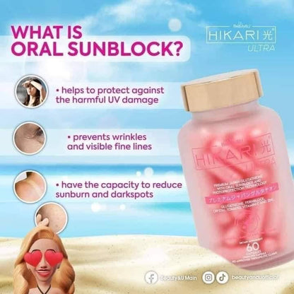 Hikari ULTRA Glutathione Capsul | Premium Japan Glutathione with Oral Sunblock Technology - 60 caps